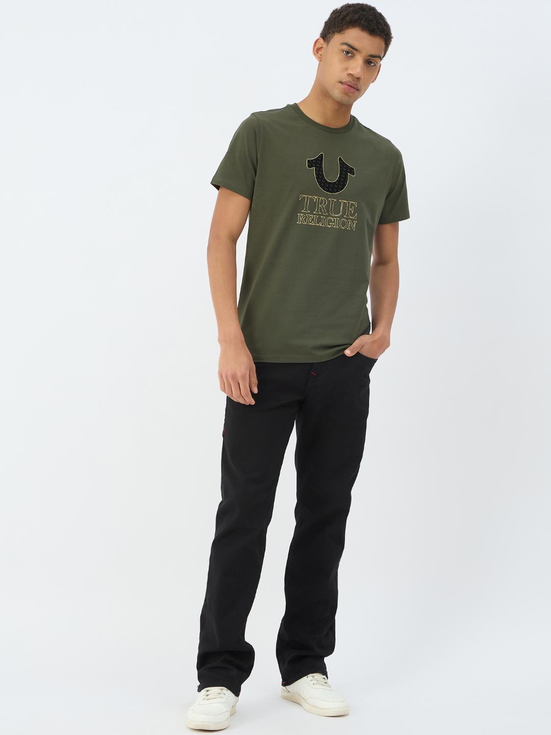 True Religion Men Green Solid Round Neck Tshirt