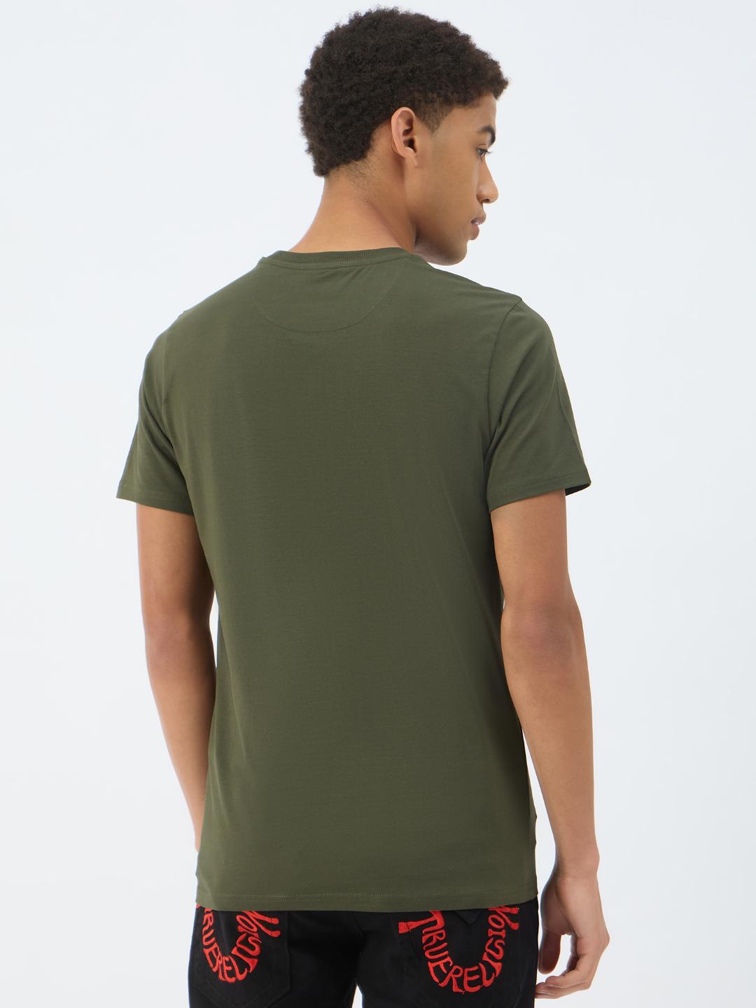Men green solid round neck tshirt