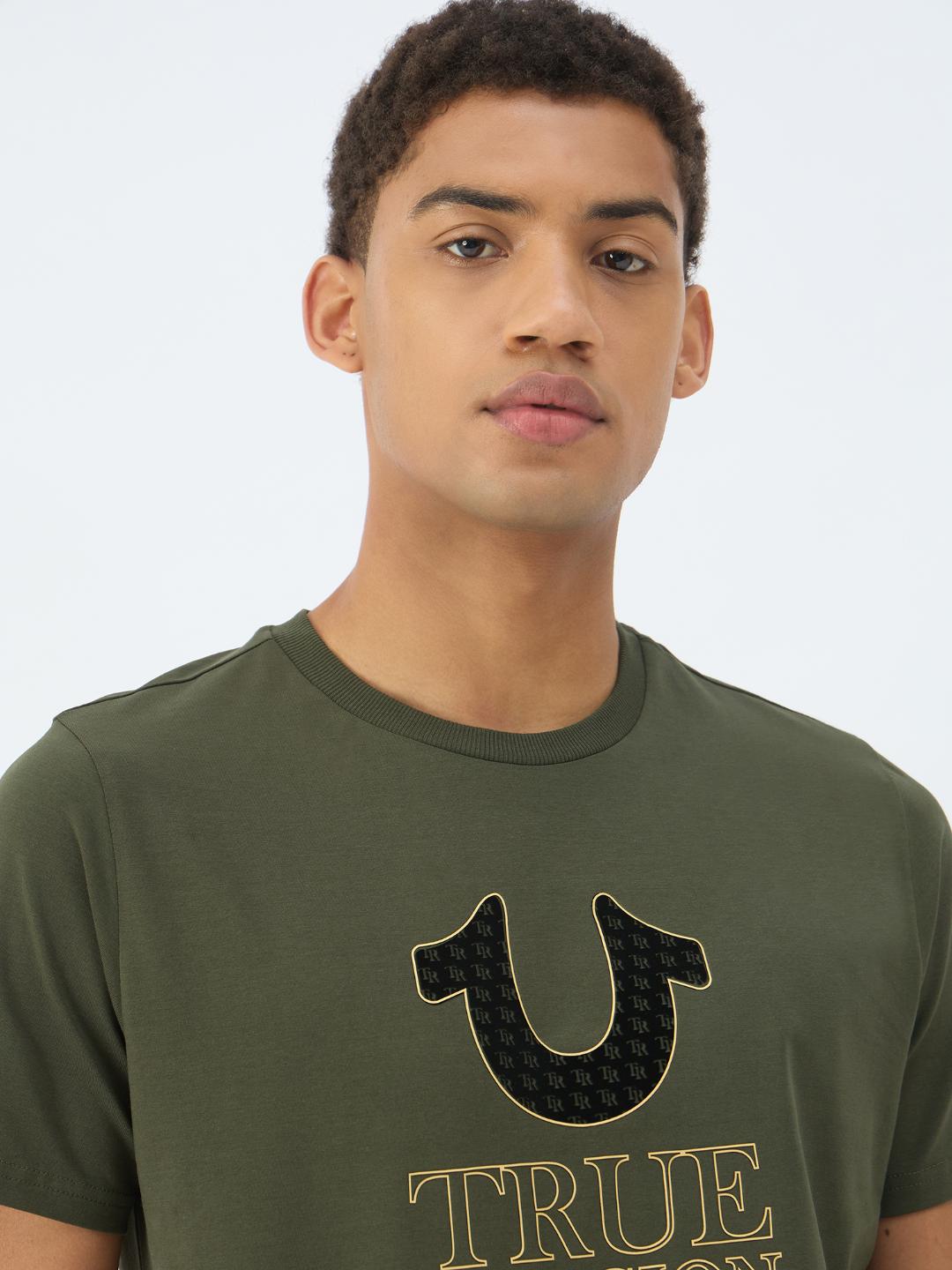 Men green solid round neck tshirt