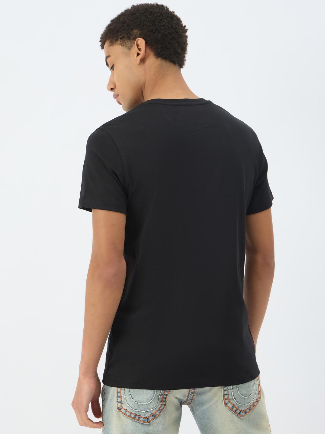 Men black solid round neck tshirt