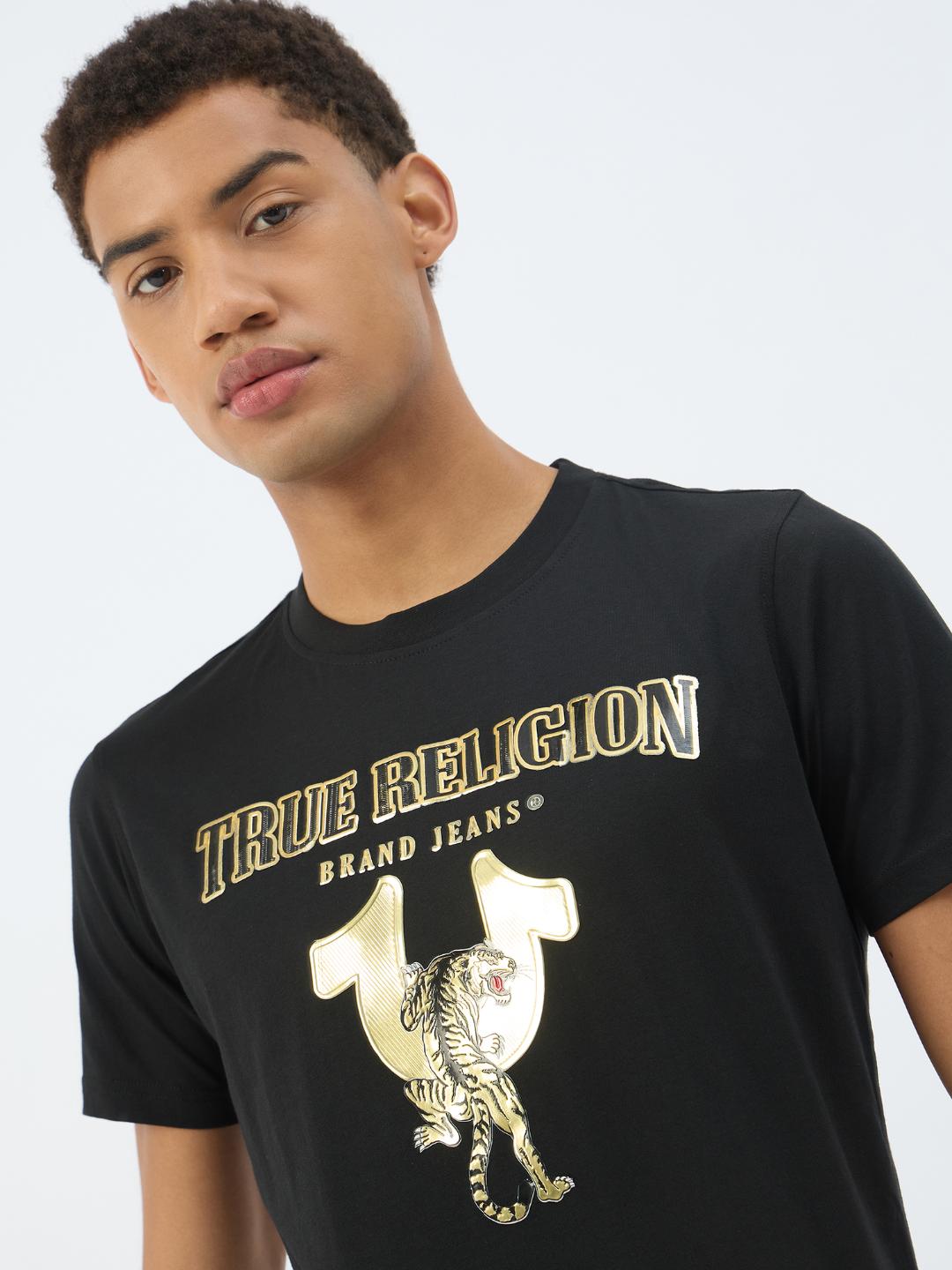 True Religion Men Black Solid Round Neck Tshirt