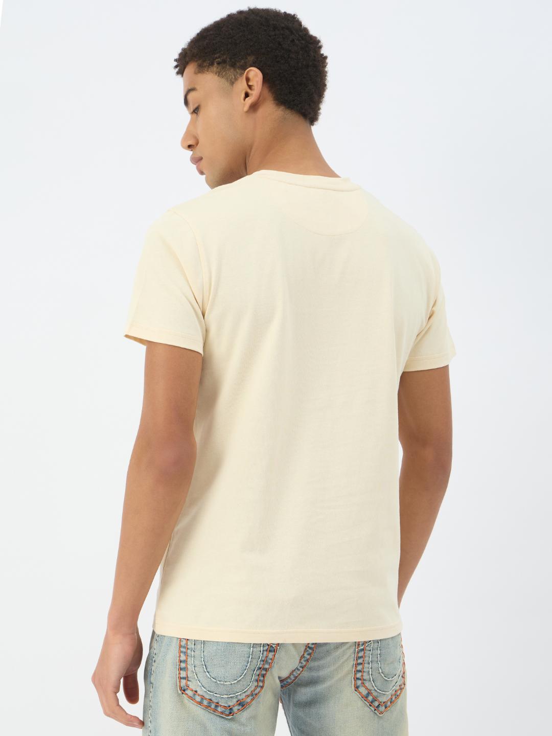Men beige solid round neck tshirt
