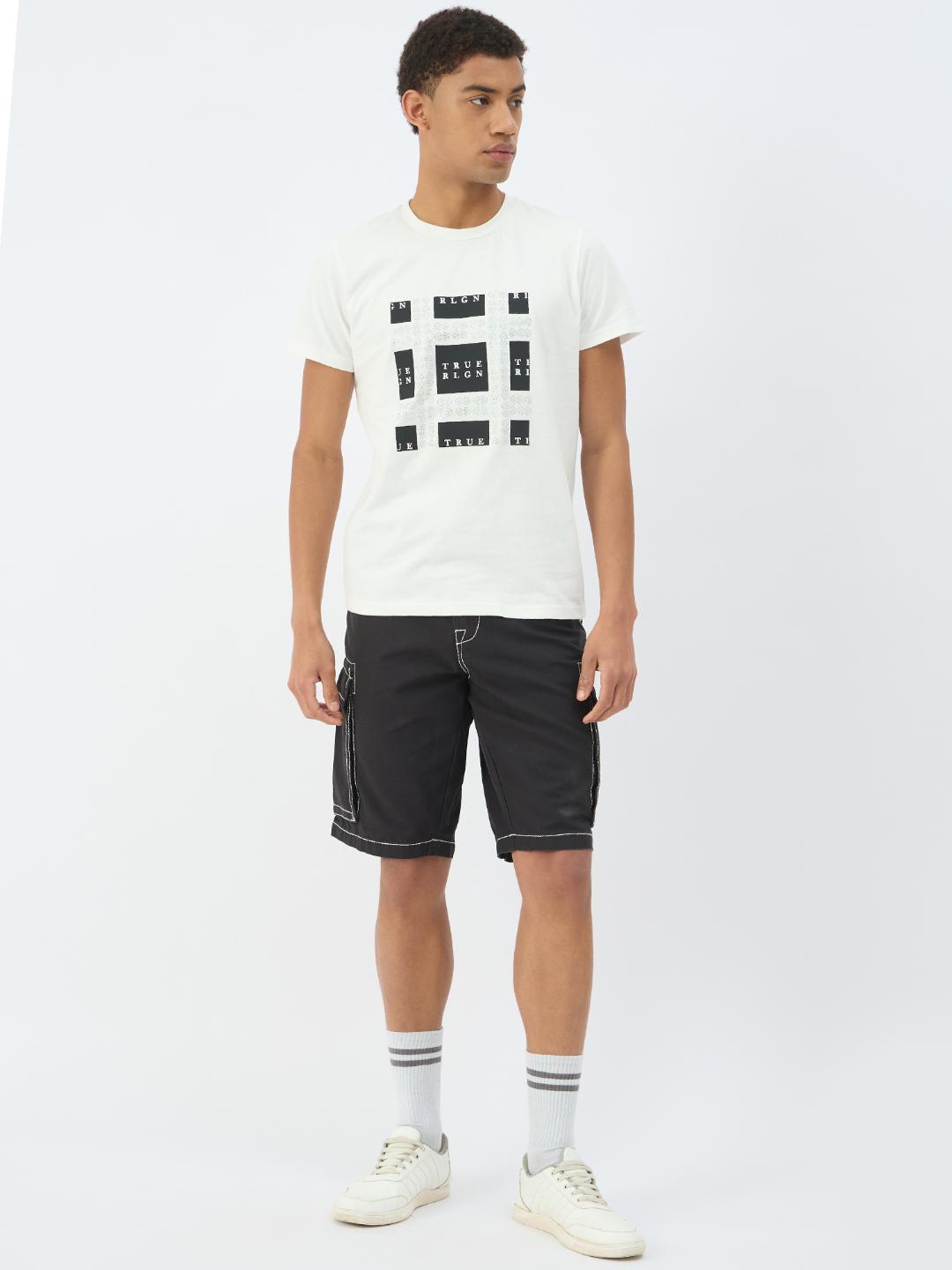 True Religion Men Cream Solid Round Neck Tshirt