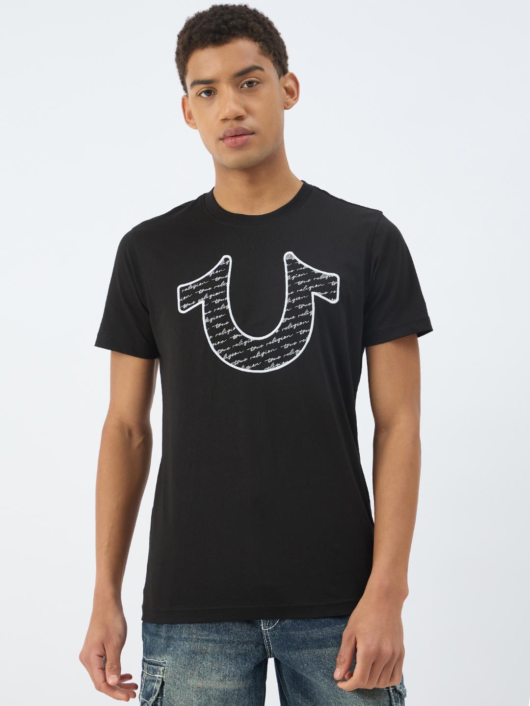 Men black solid round neck tshirt