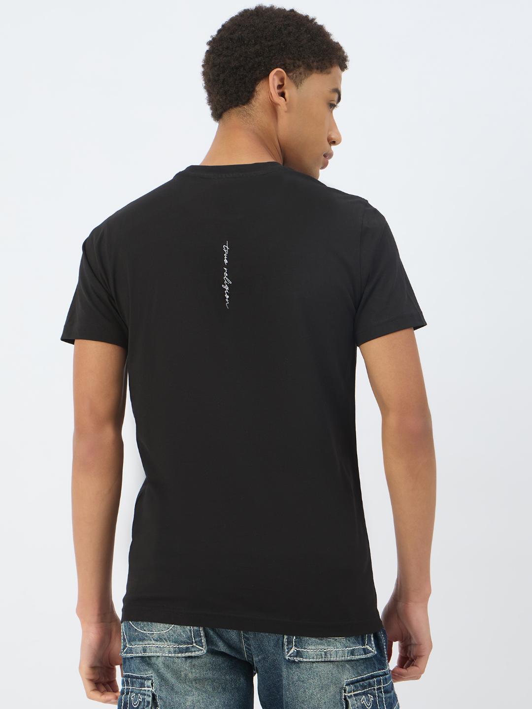 Men black solid round neck tshirt