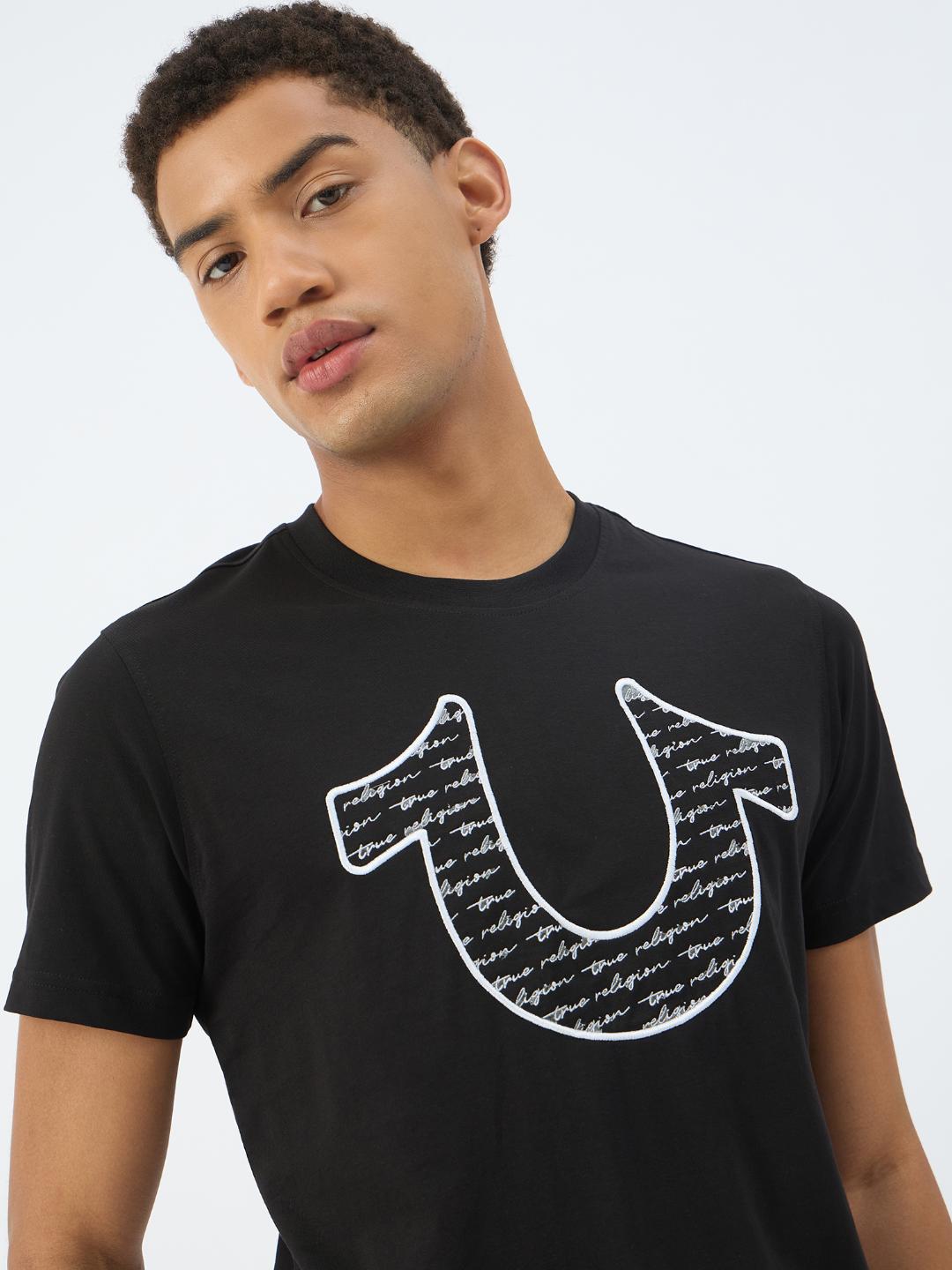 True Religion Men Black Solid Round Neck Tshirt