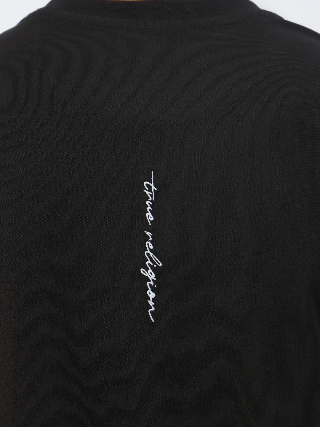 Men black solid round neck tshirt