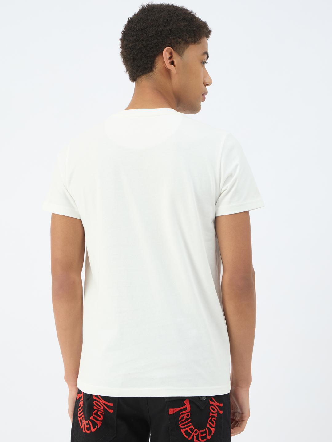 Men cream solid round neck tshirt