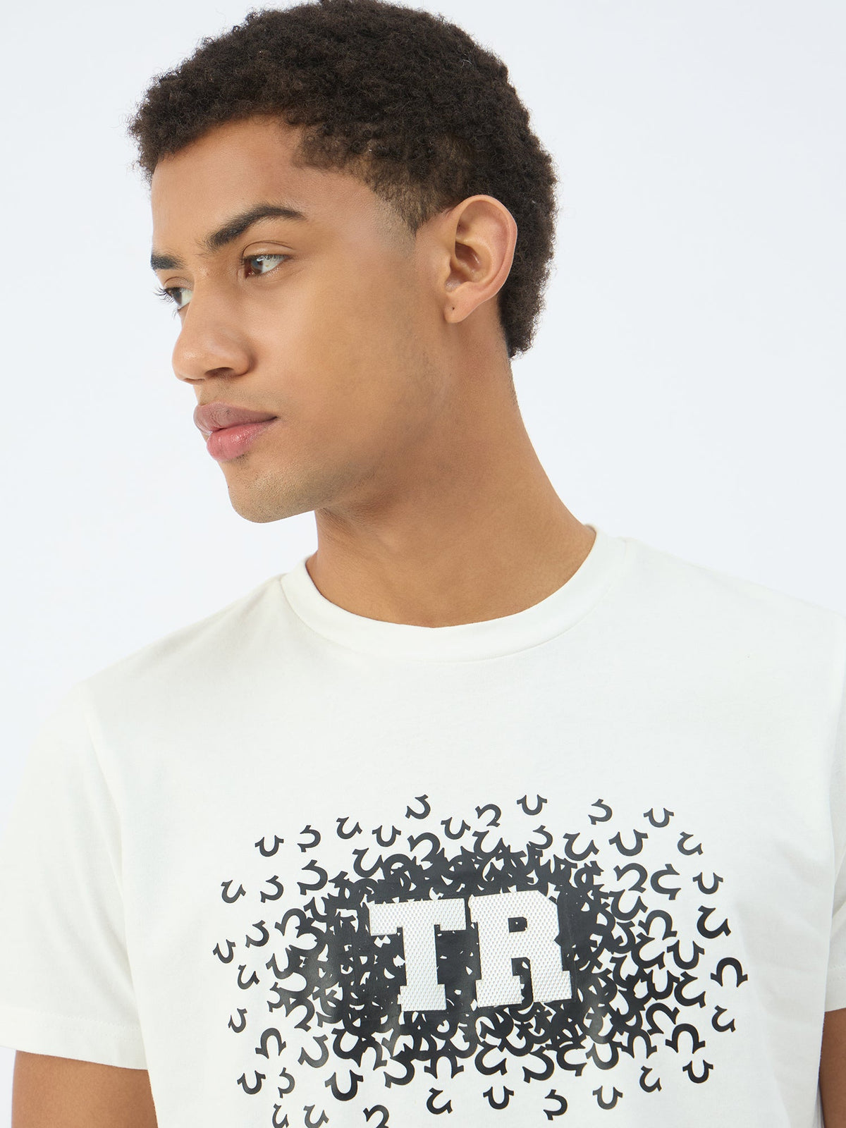 True Religion Men Cream Solid Round Neck Tshirt