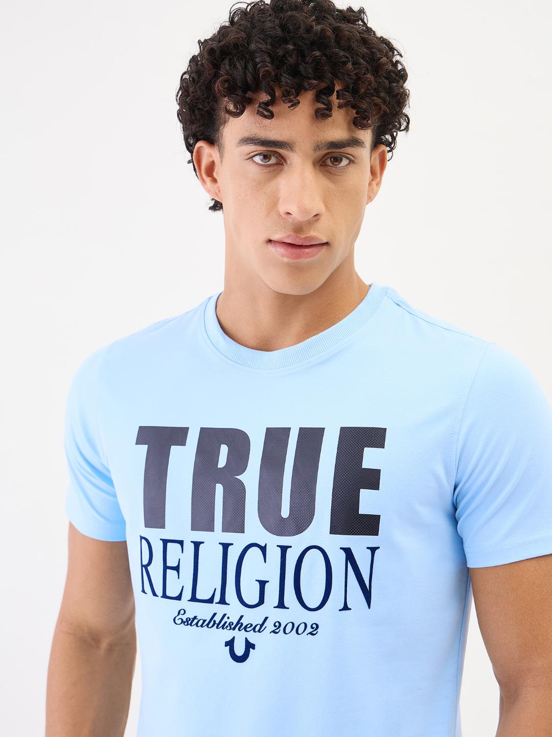 True Religion Men Blue Solid Round Neck Tshirt