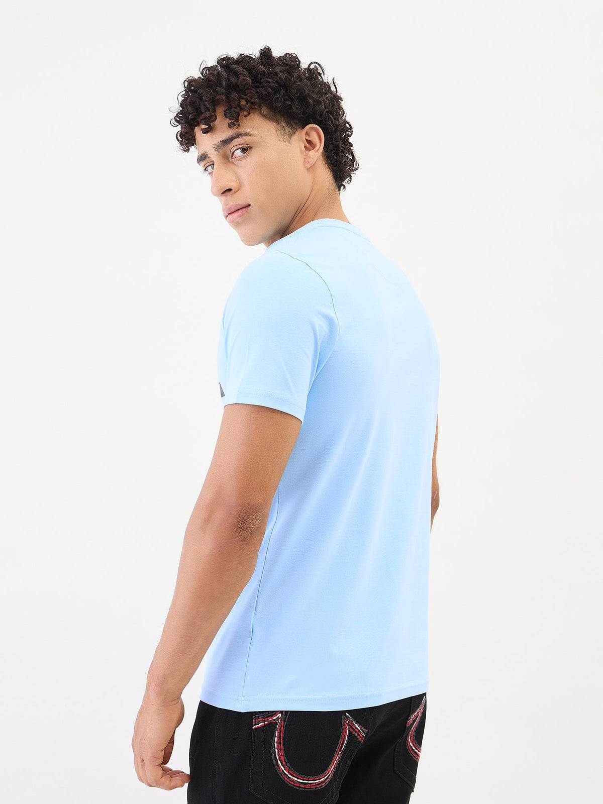 True Religion Men Blue Solid Round Neck Tshirt