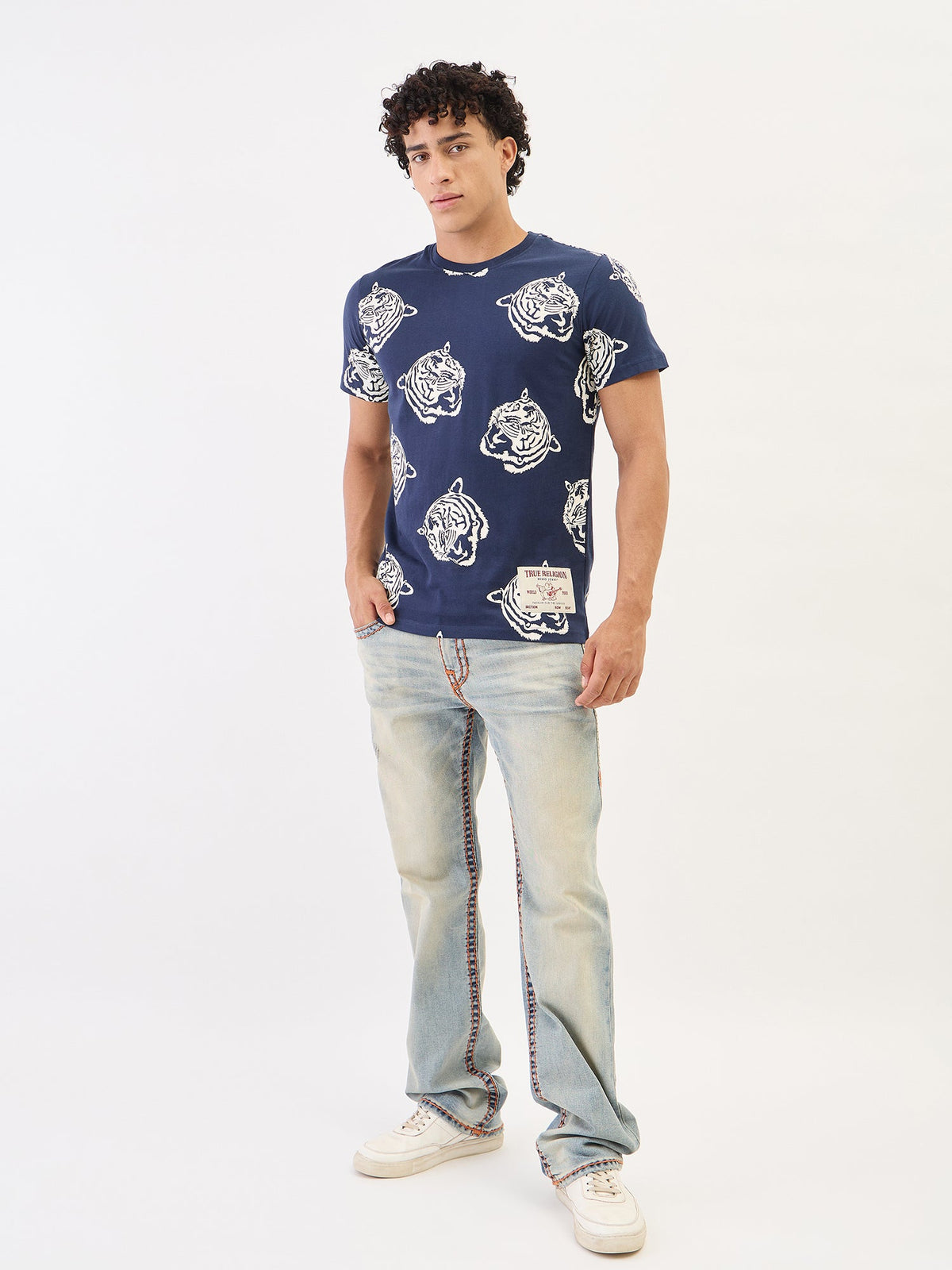 True Religion Men Blue Solid Round Neck Tshirt