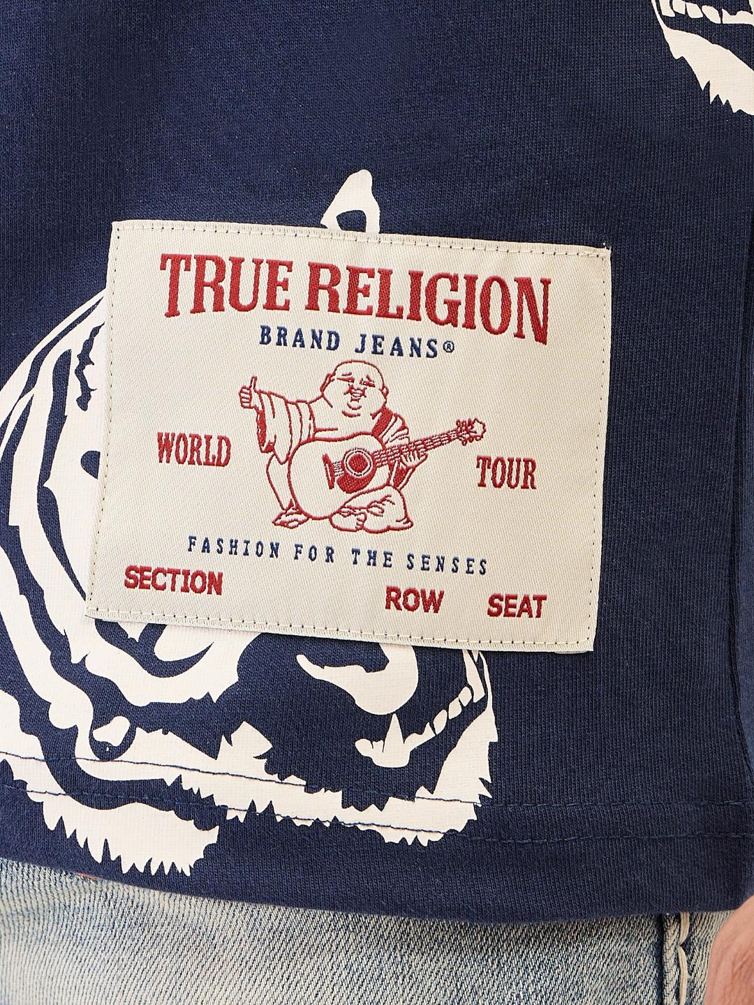 True Religion Men Blue Solid Round Neck Tshirt