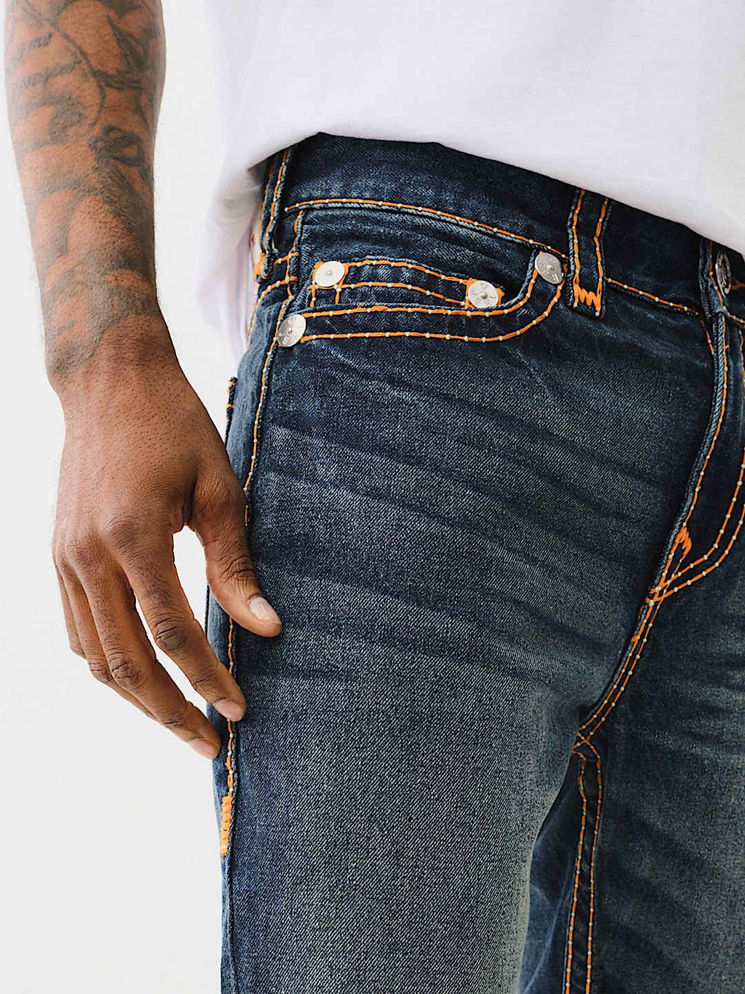 True Religion Pickstitch Rocco Slim Fit Blue Mid Rise Washed Jeans