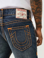 True Religion Pickstitch Rocco Slim Fit Blue Mid Rise Washed Jeans
