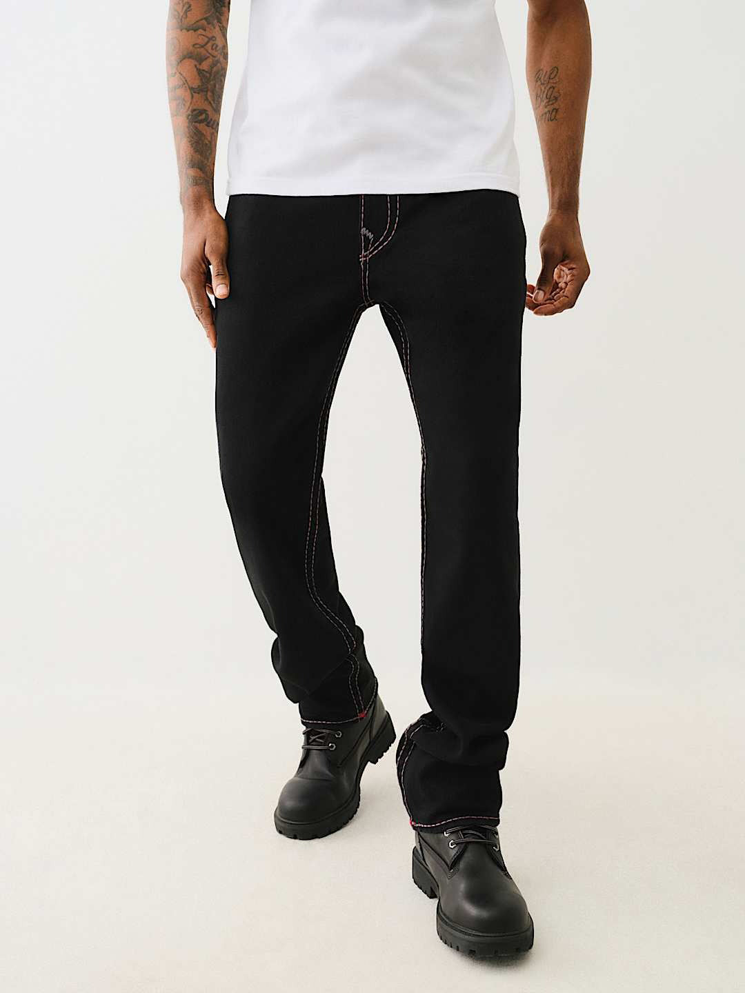 True Religion Pickstitch Ricky Straight Fit Black Mid Rise Solid Jeans