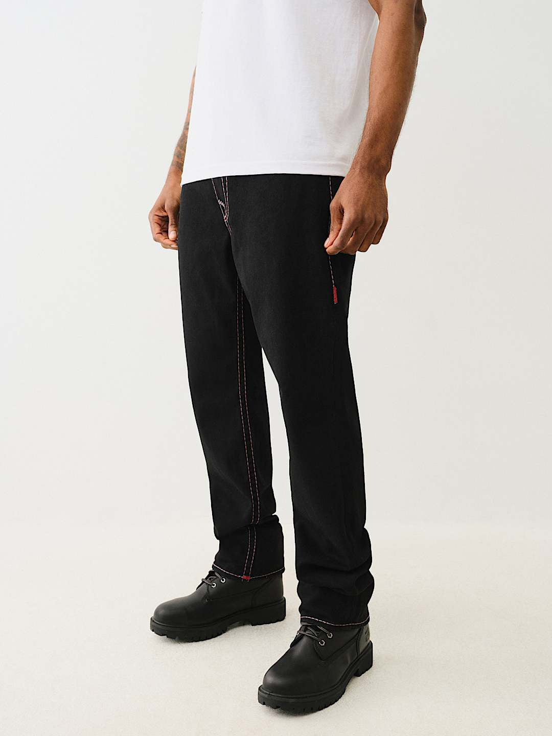 True Religion Pickstitch Ricky Straight Fit Black Mid Rise Solid Jeans