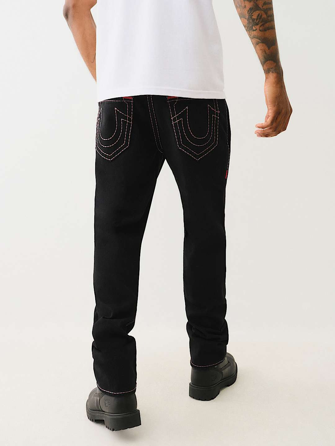 True Religion Pickstitch Ricky Straight Fit Black Mid Rise Solid Jeans