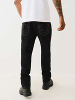 True Religion Pickstitch Ricky Straight Fit Black Mid Rise Solid Jeans