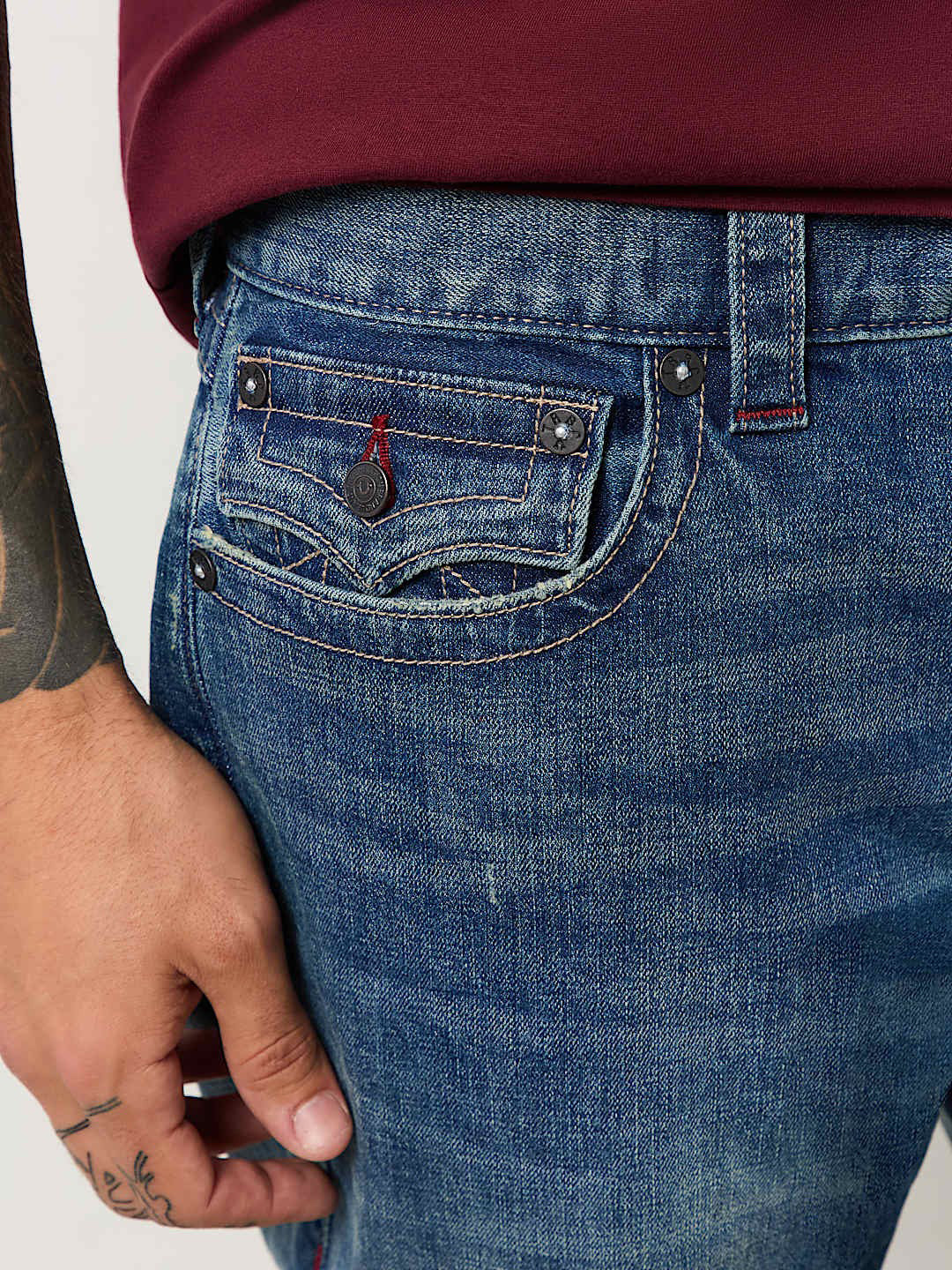 True Religion Sn Geno Skinny Fit Blue Mid Rise Washed Jeans