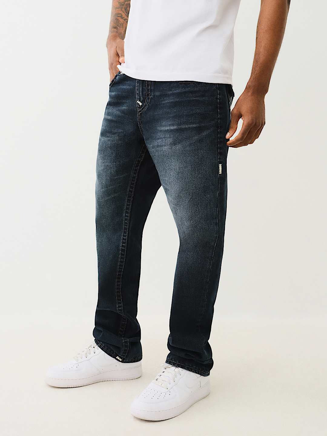 True Religion Super T Ricky Straight Fit Blue Mid Rise Washed Jeans