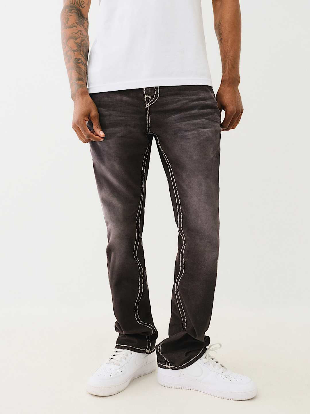 True Religion Super T Ricky Straight Fit Grey Mid Rise Washed Jeans
