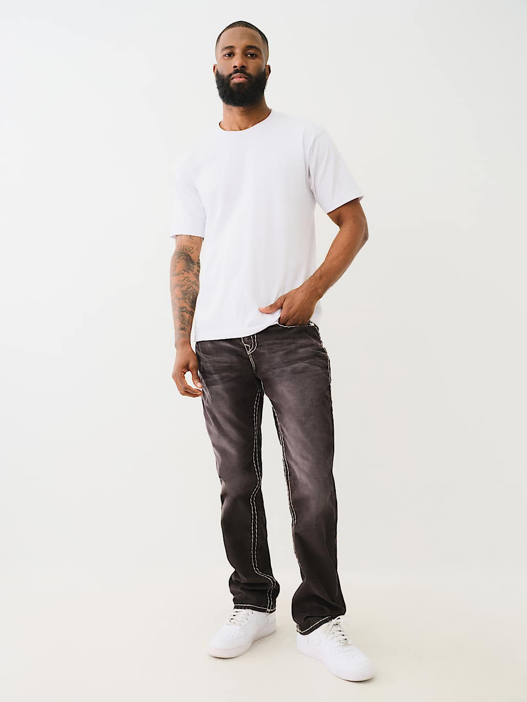 True Religion Super T Ricky Straight Fit Grey Mid Rise Washed Jeans