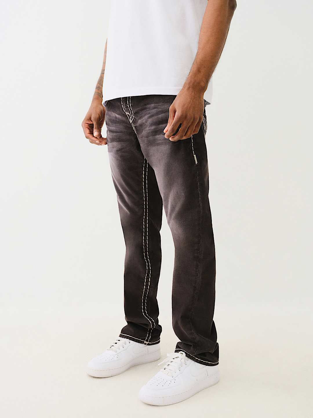 True Religion Super T Ricky Straight Fit Grey Mid Rise Washed Jeans