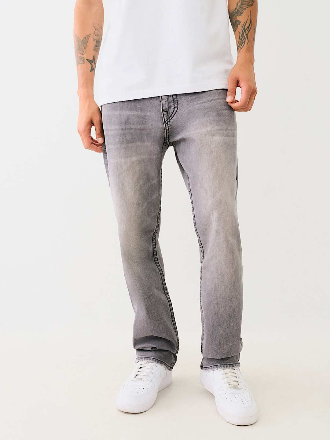 True Religion Big T Ricky Straight Fit Grey Mid Rise Washed Jeans