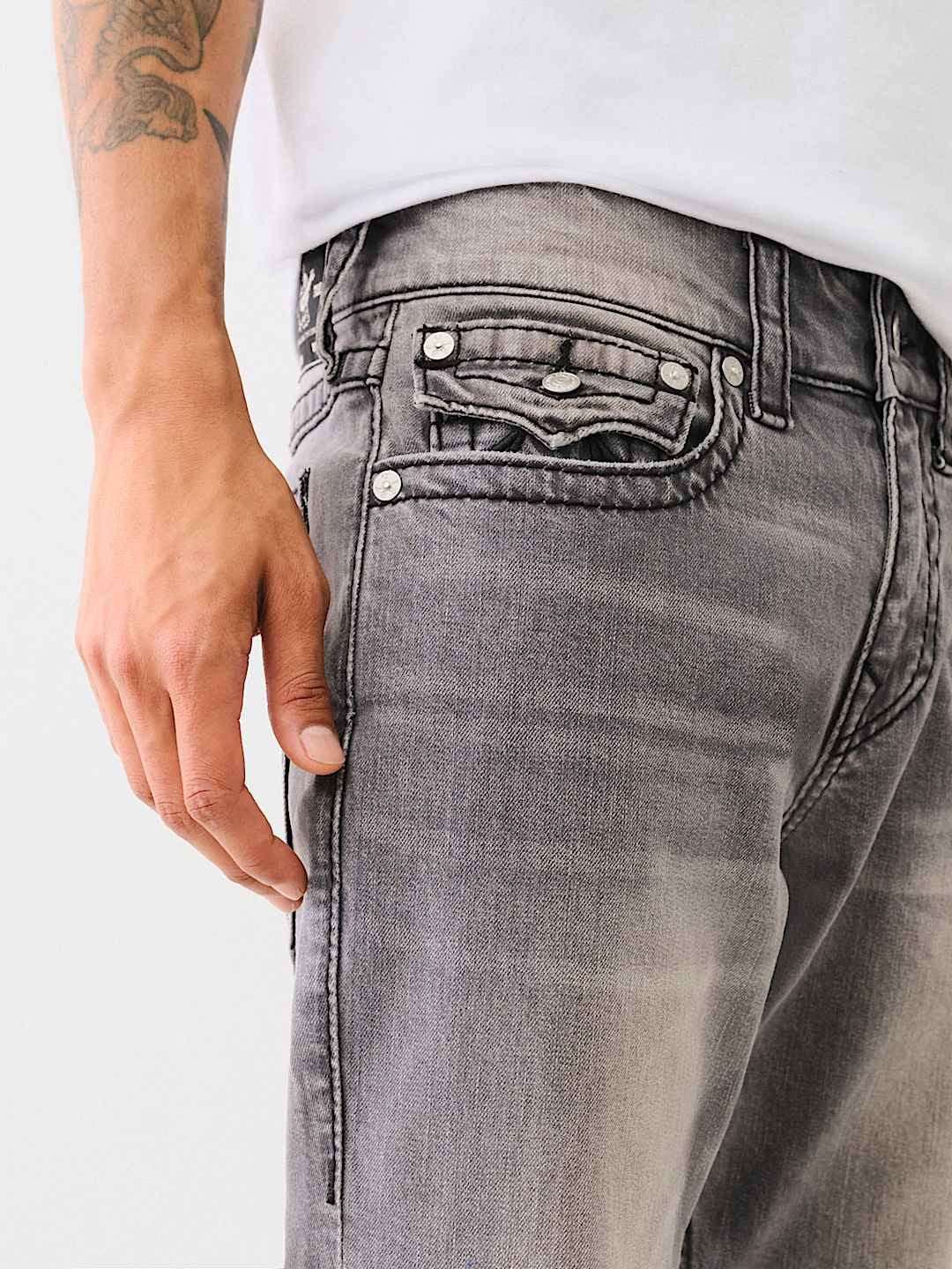 True Religion Big T Ricky Straight Fit Grey Mid Rise Washed Jeans