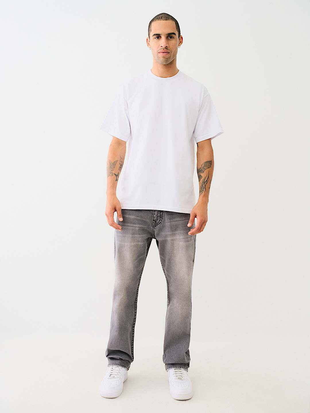True Religion Big T Ricky Straight Fit Grey Mid Rise Washed Jeans