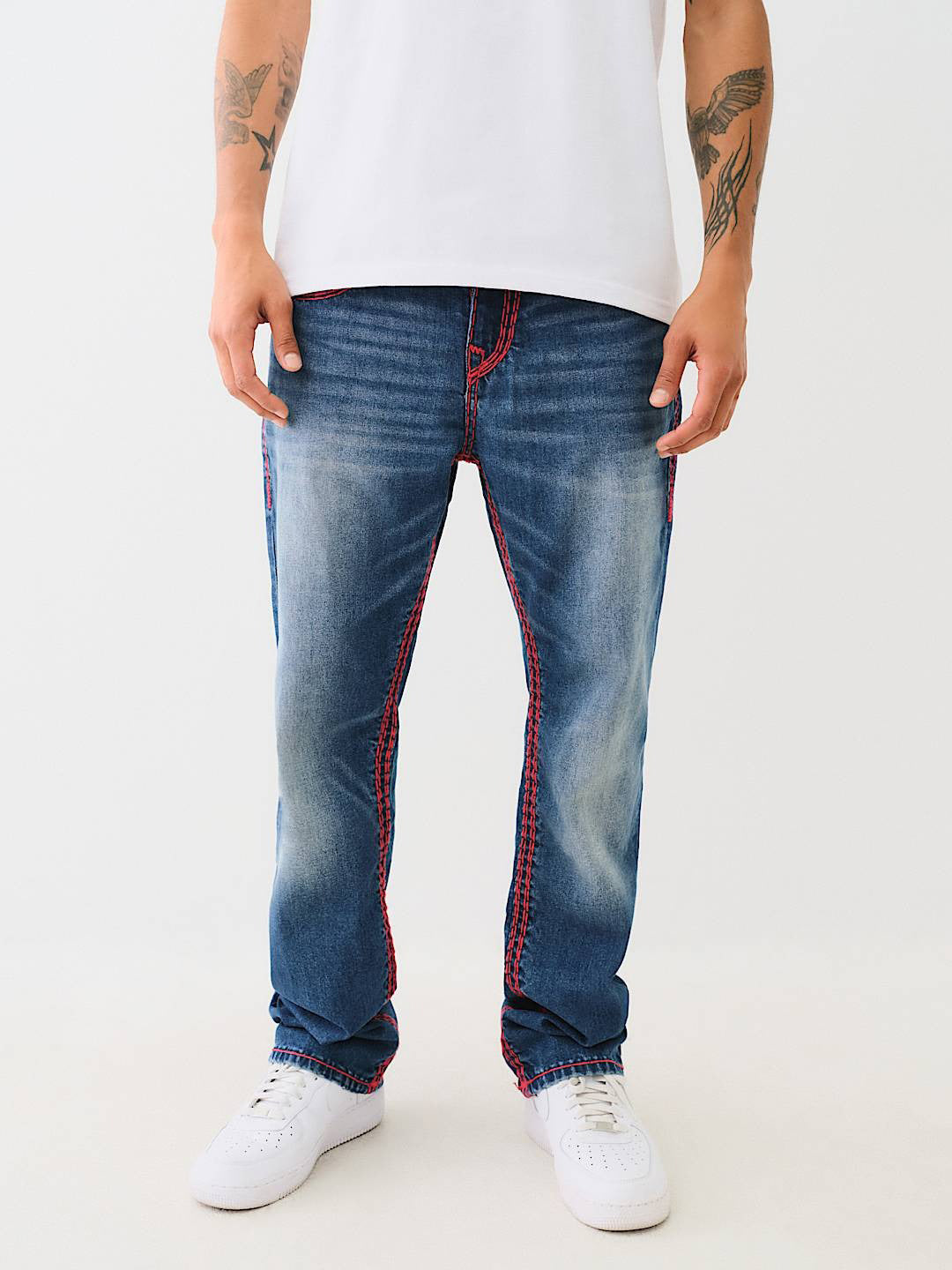 True Religion Super Qt Ricky Straight Fit Blue Mid Rise Washed Jeans