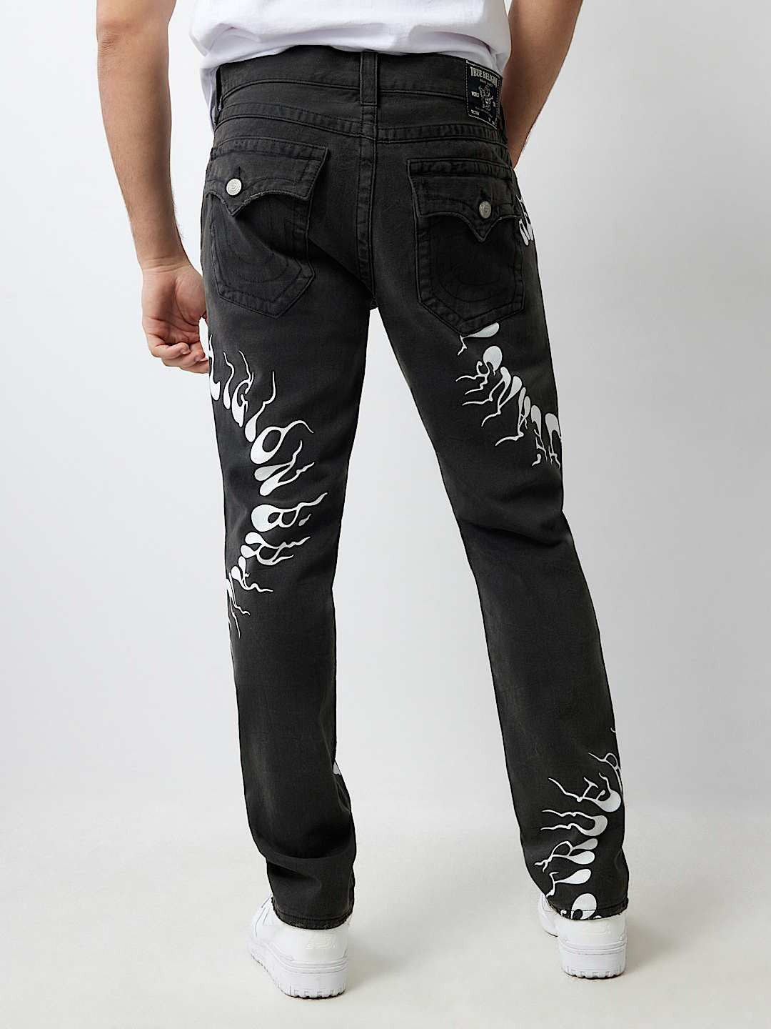 True Religion Sn Rocco Slim Fit Black Mid Rise Printed Jeans