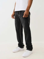 True Religion Rope Stitch Ricky Straight Fit Black Mid Rise Washed Jeans