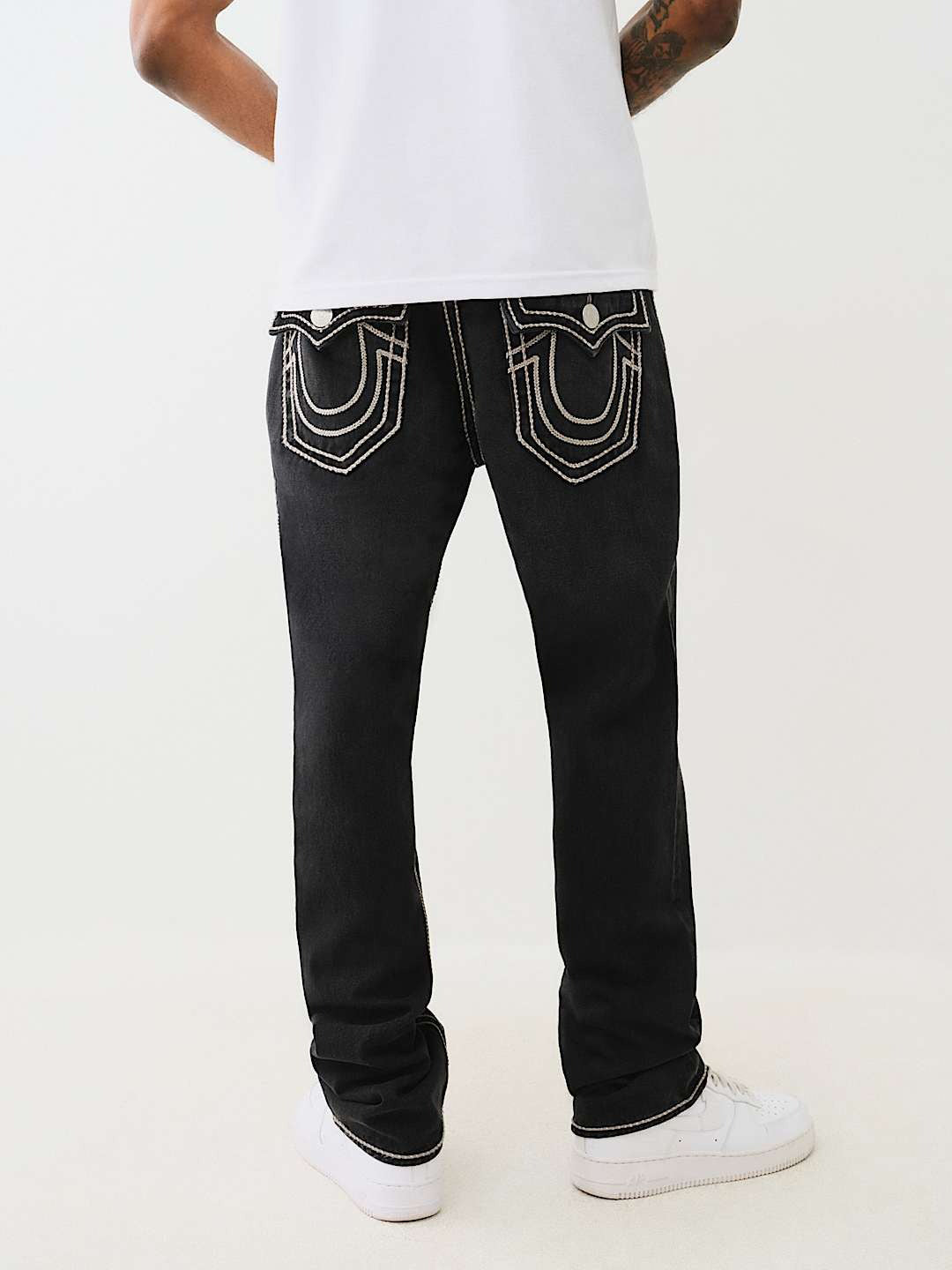 True Religion Rope Stitch Ricky Straight Fit Black Mid Rise Washed Jeans