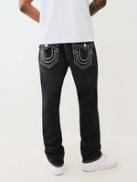 True Religion Rope Stitch Ricky Straight Fit Black Mid Rise Washed Jeans