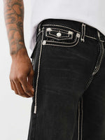 True Religion Rope Stitch Ricky Straight Fit Black Mid Rise Washed Jeans
