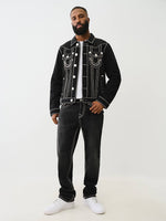 True Religion Rope Stitch Ricky Straight Fit Black Mid Rise Washed Jeans