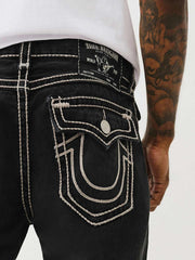 True Religion Rope Stitch Ricky Straight Fit Black Mid Rise Washed Jeans