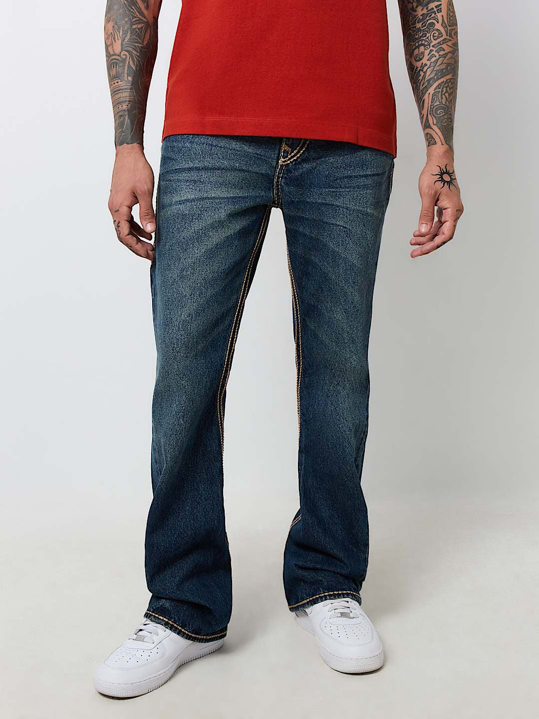 True Religion Rope Stitch Joey Flare Fit Blue Mid Rise Washed Jeans