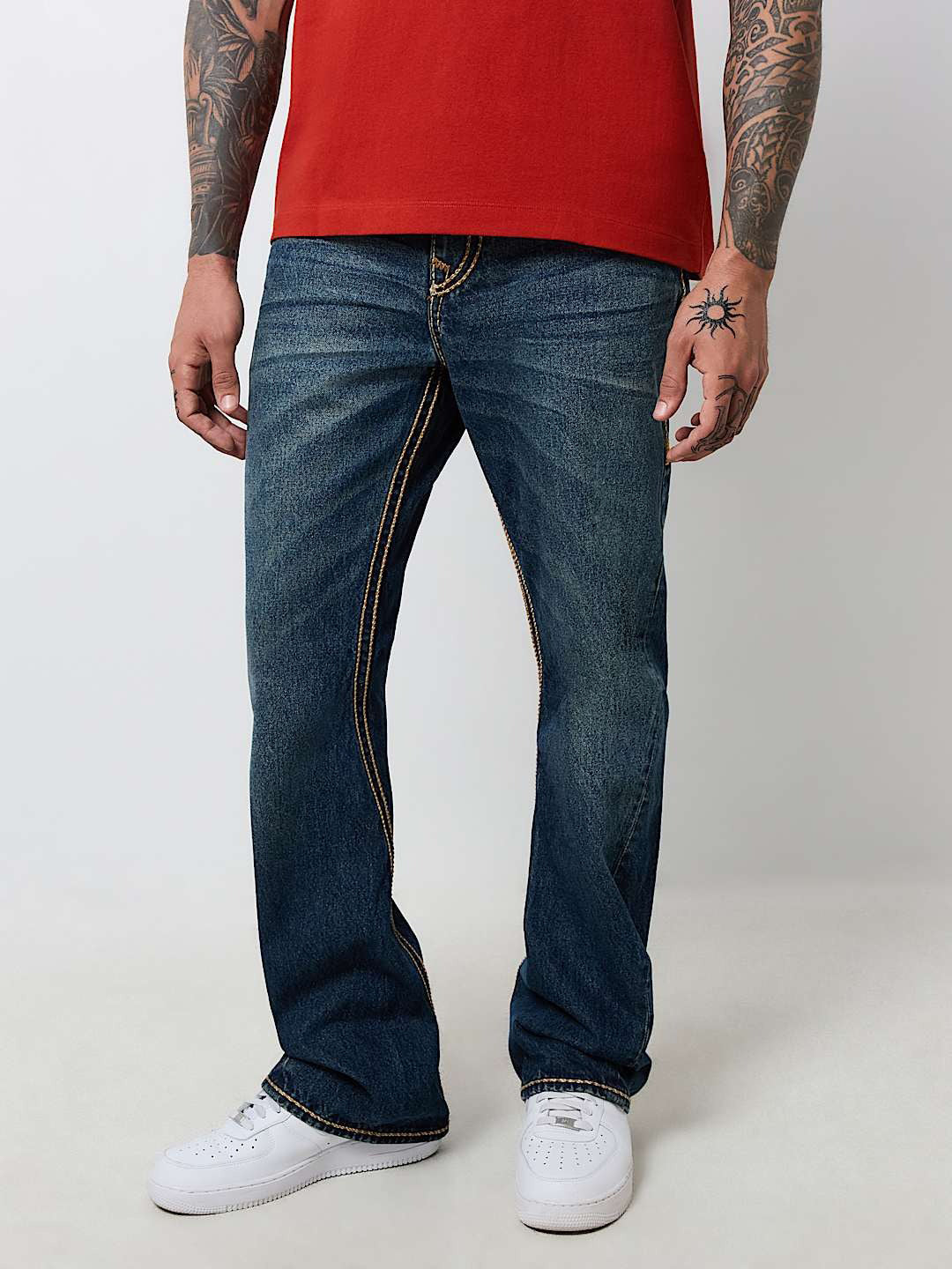 True Religion Rope Stitch Joey Flare Fit Blue Mid Rise Washed Jeans