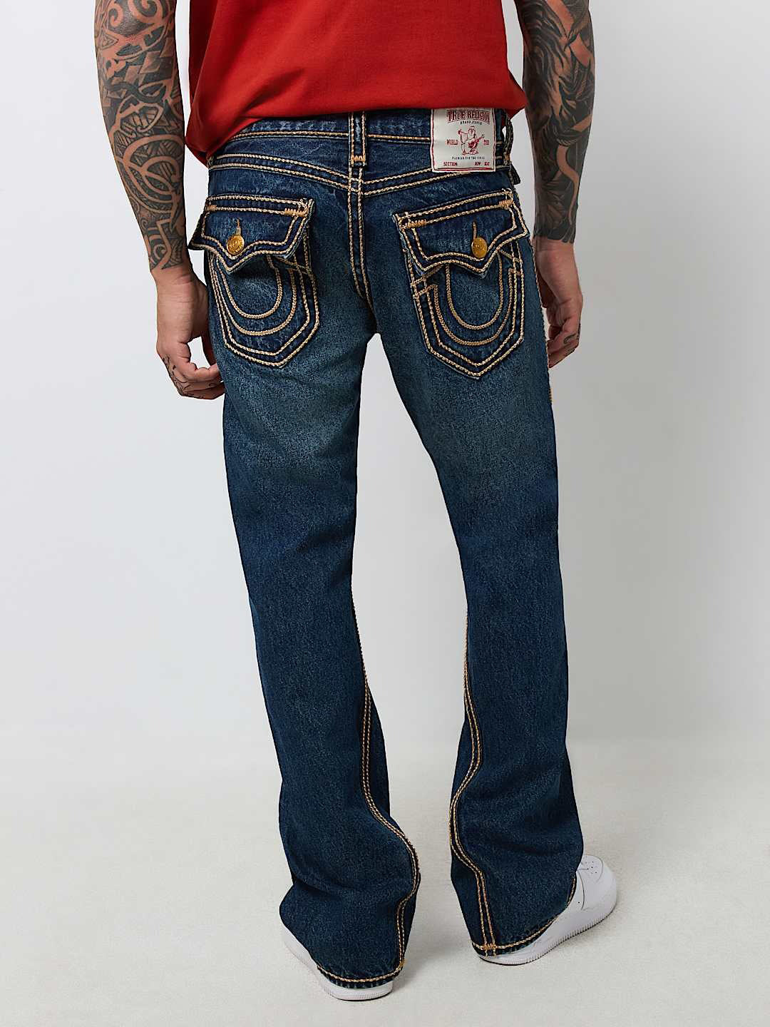 True Religion Rope Stitch Joey Flare Fit Blue Mid Rise Washed Jeans