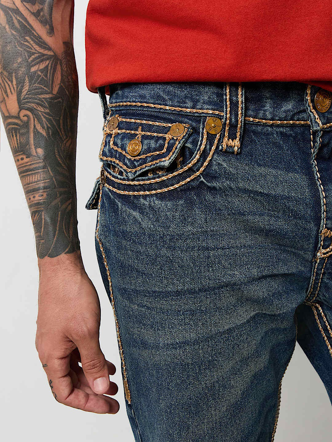True Religion Rope Stitch Joey Flare Fit Blue Mid Rise Washed Jeans