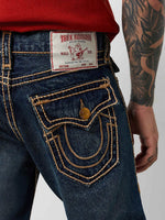 True Religion Rope Stitch Joey Flare Fit Blue Mid Rise Washed Jeans