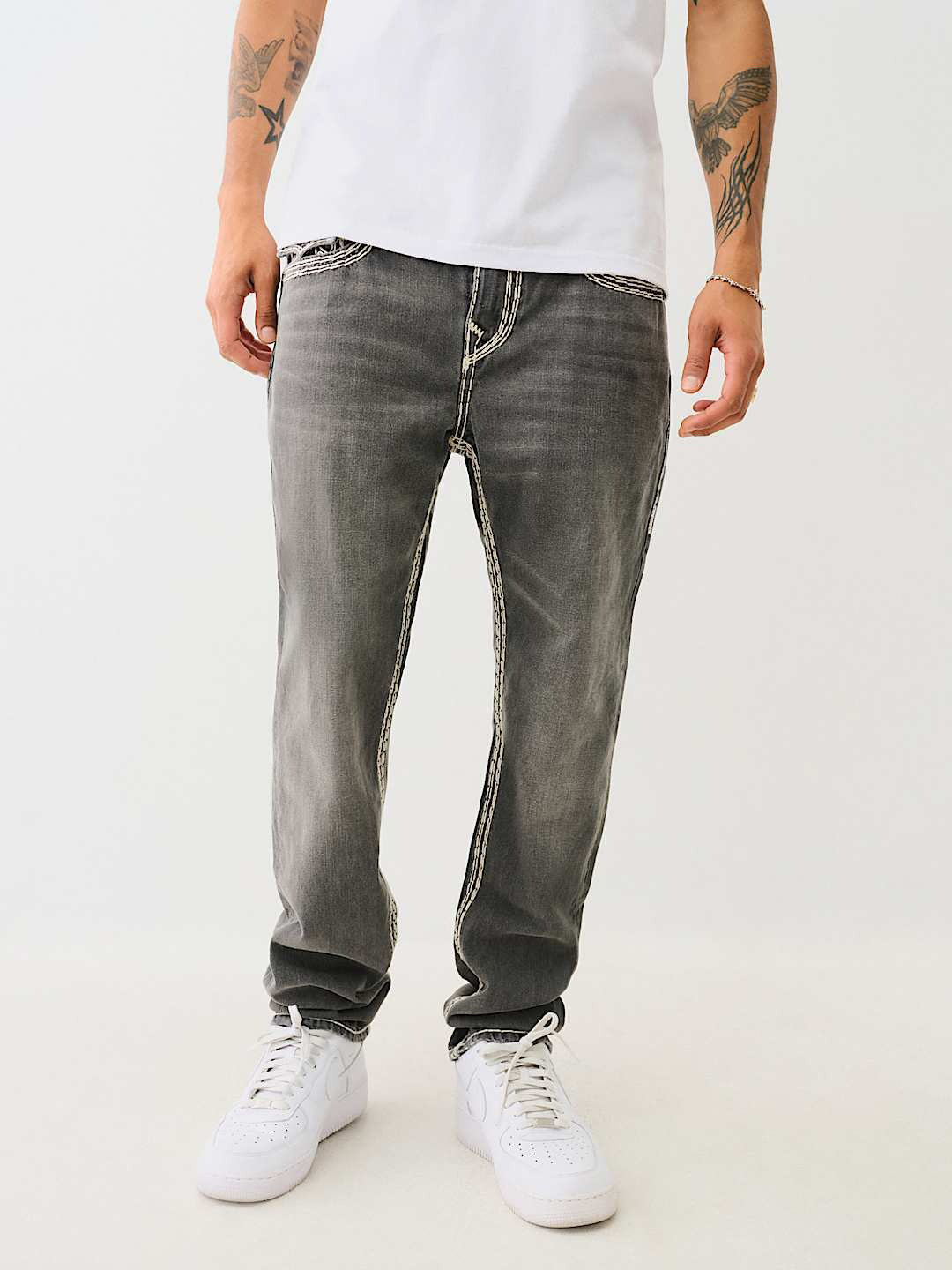 True Religion Super Qt Rocco Slim Fit Grey Mid Rise Washed Jeans