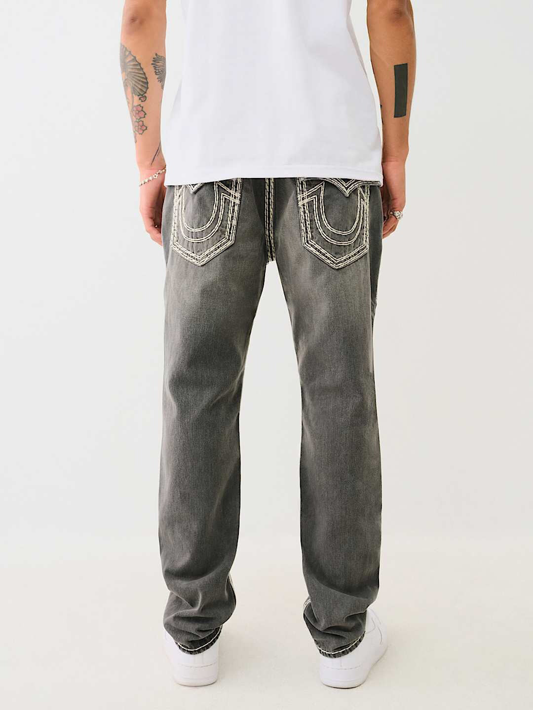 True Religion Super Qt Rocco Slim Fit Grey Mid Rise Washed Jeans