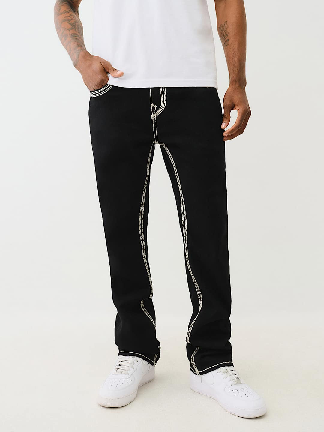 True Religion Super Qt Ricky Straight Fit Black Mid Rise Solid Jeans