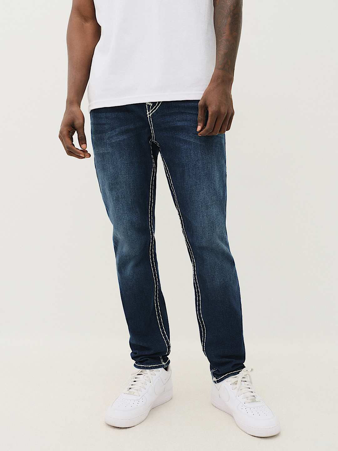 True Religion Super T Rocco Slim Fit Blue Mid Rise Washed Jeans