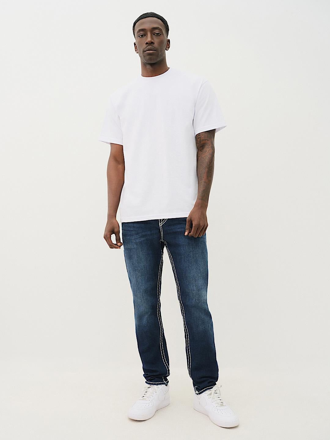 True Religion Super T Rocco Slim Fit Blue Mid Rise Washed Jeans