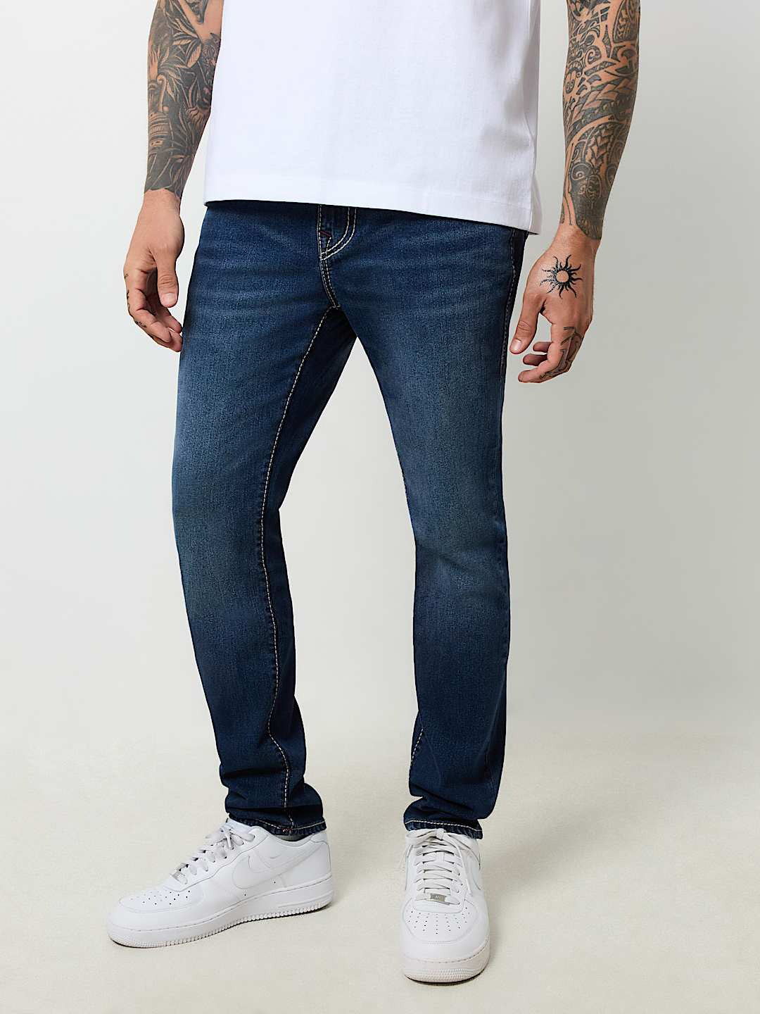 True Religion Big T Rocco Slim Fit Blue Mid Rise Washed Jeans